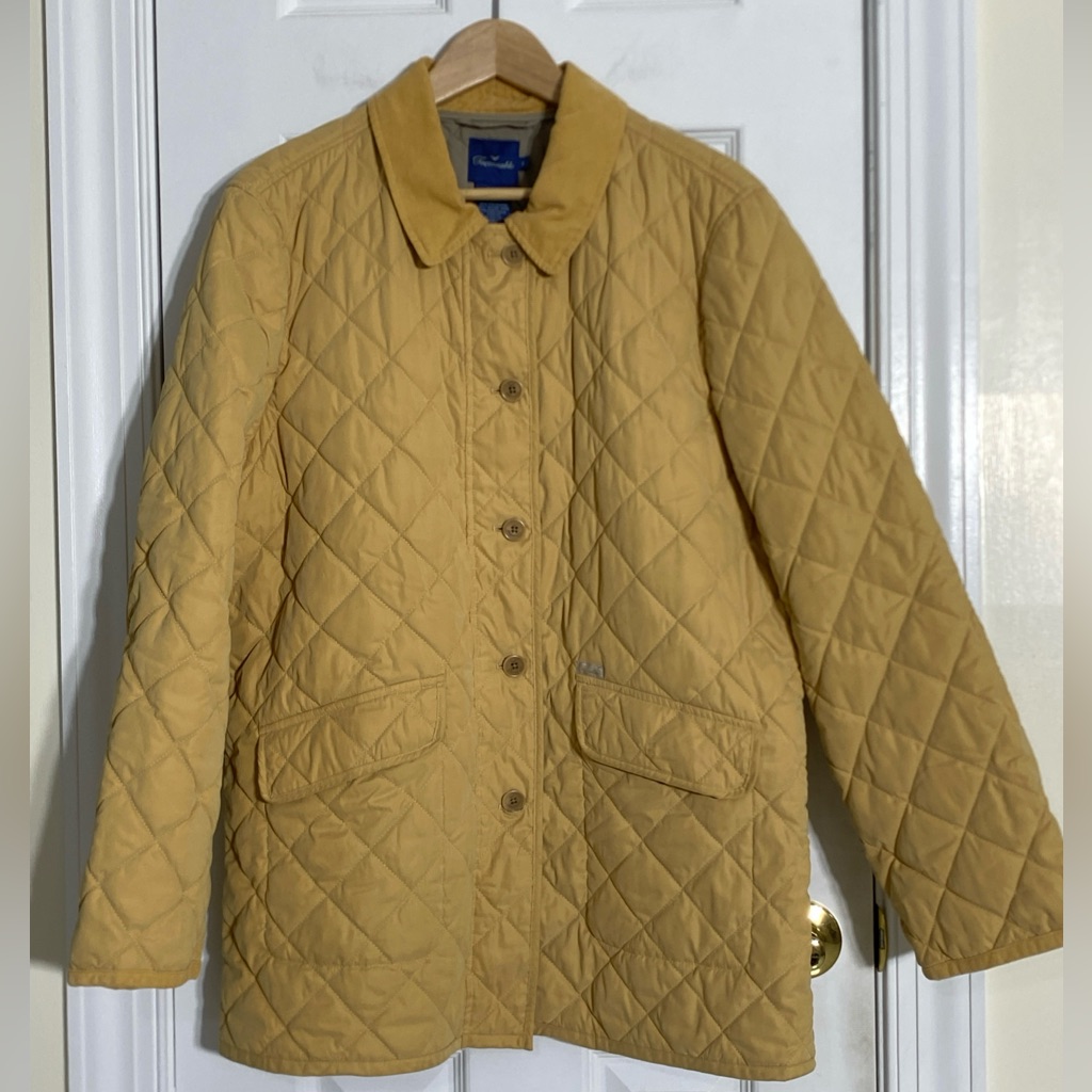 Faconnable Women’s Yellow Quilted Jacket Corduroy Collar Size Xl Vgc Rare